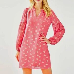 Lilly Pulitzer Giana Silk Dress Coral Spritz Seagrass Metallic Clip